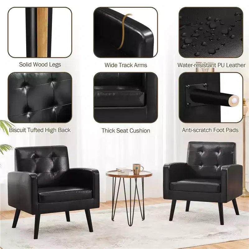Fauteuil Yaheetech Moderne Fauteuil d'appoint en Similicuir Capitonnage avec Pieds en Bois Massif