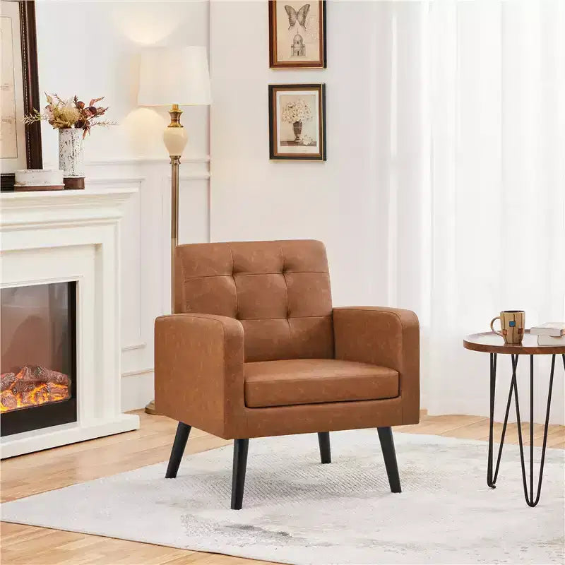 Fauteuil Yaheetech Moderne Fauteuil d'appoint en Similicuir Capitonnage avec Pieds en Bois Massif