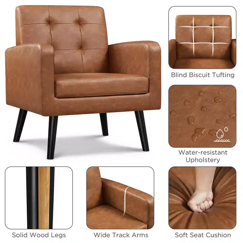 Fauteuil Yaheetech Moderne Fauteuil d'appoint en Similicuir Capitonnage avec Pieds en Bois Massif