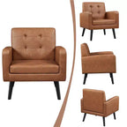 Fauteuil Yaheetech Moderne Fauteuil d'appoint en Similicuir Capitonnage avec Pieds en Bois Massif