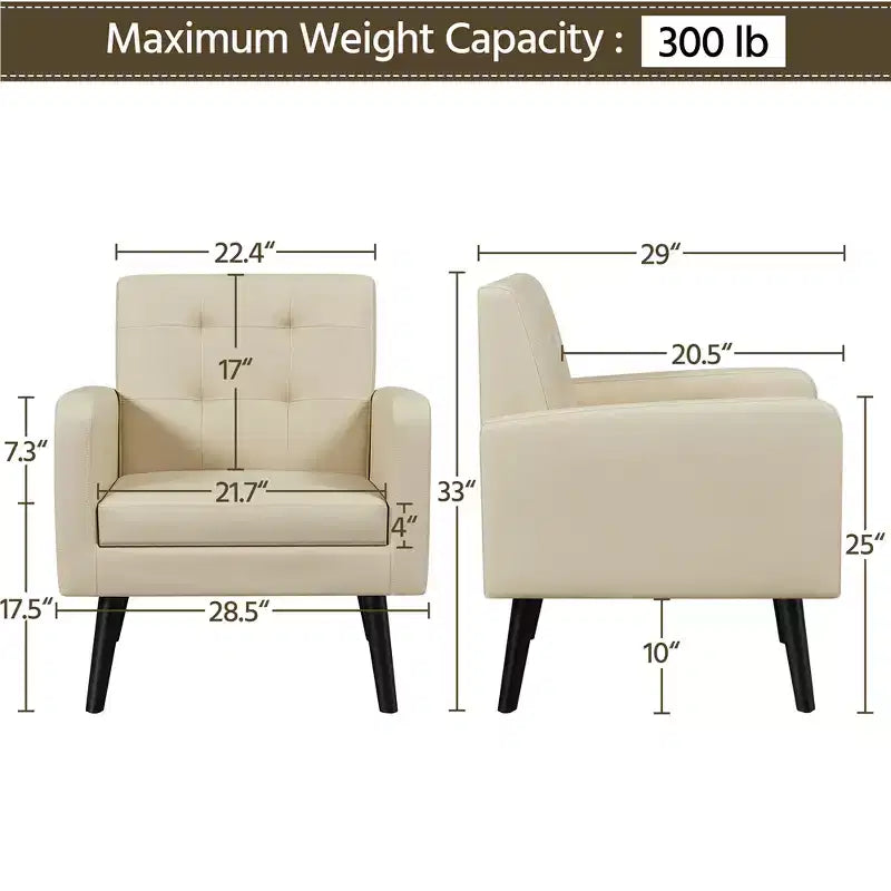 Fauteuil Yaheetech Moderne Fauteuil d'appoint en Similicuir Capitonnage avec Pieds en Bois Massif