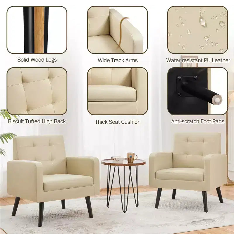 Fauteuil Yaheetech Moderne Fauteuil d'appoint en Similicuir Capitonnage avec Pieds en Bois Massif
