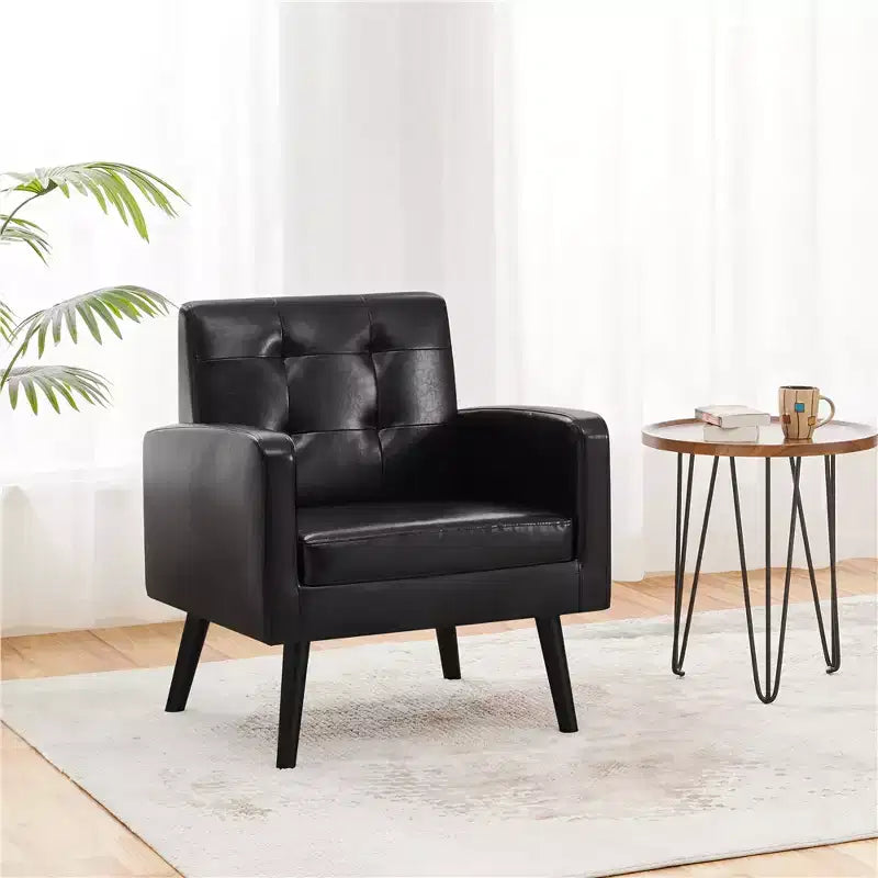Fauteuil Yaheetech Moderne Fauteuil d'appoint en Similicuir Capitonnage avec Pieds en Bois Massif