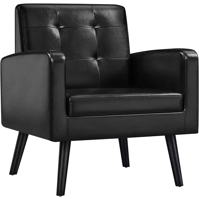 Fauteuil Yaheetech Moderne Fauteuil d'appoint en Similicuir Capitonnage avec Pieds en Bois Massif