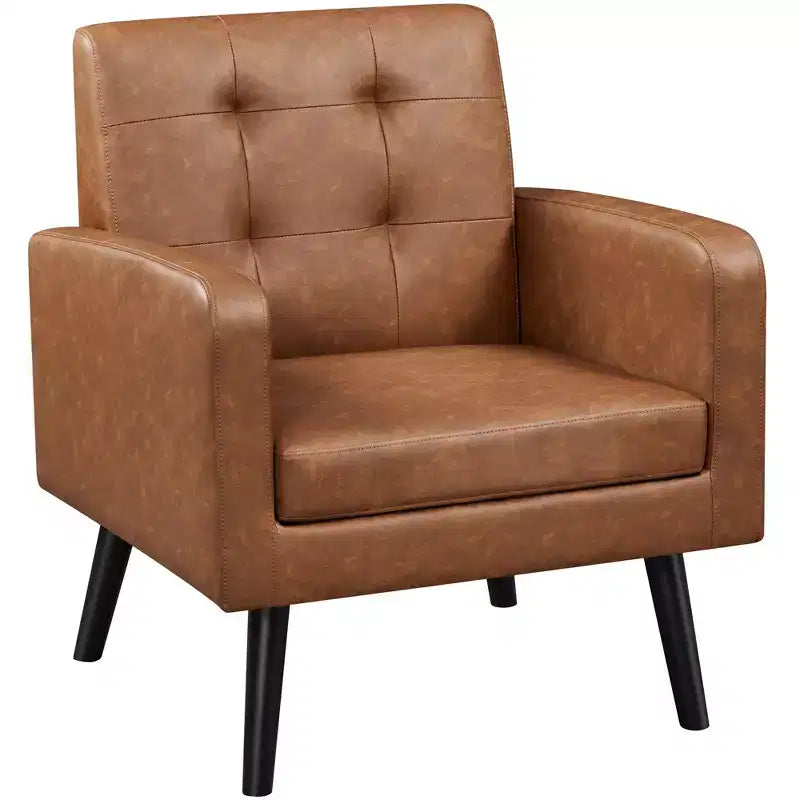 Fauteuil Yaheetech Moderne Fauteuil d'appoint en Similicuir Capitonnage avec Pieds en Bois Massif