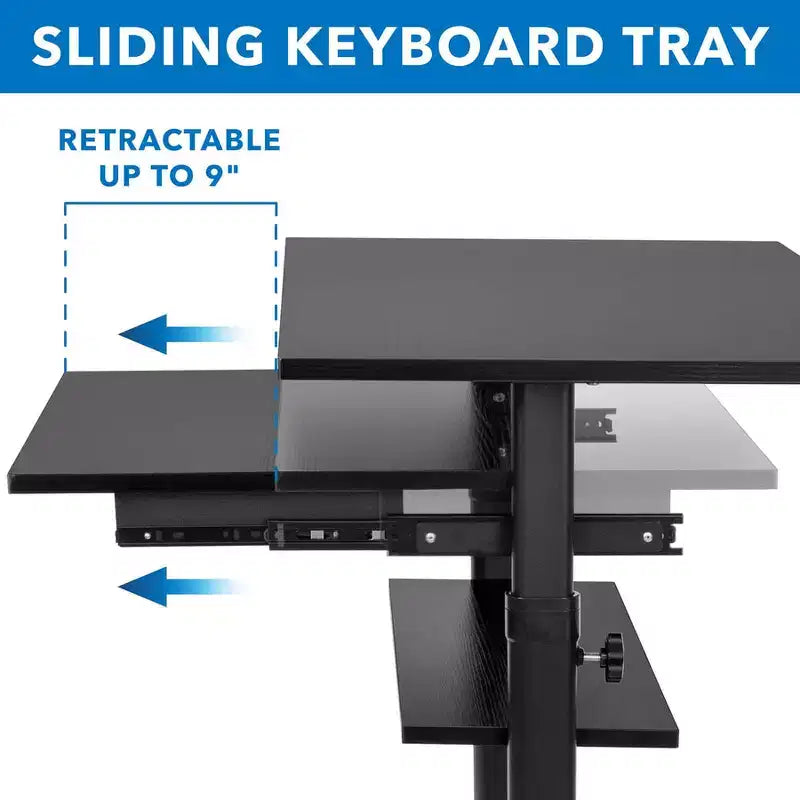Mount-It! Bureau debout mobile avec plateforme de clavier rétractable | Poste de travail informatique réglable en hauteur | Roues verrouillables | Capacité de 45 kg
