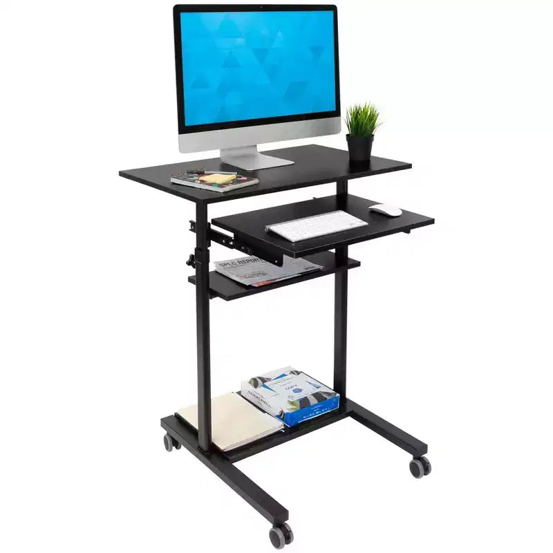 Mount-It! Bureau debout mobile avec plateforme de clavier rétractable | Poste de travail informatique réglable en hauteur | Roues verrouillables | Capacité de 45 kg
