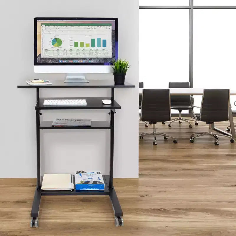 Mount-It! Bureau debout mobile avec plateforme de clavier rétractable | Poste de travail informatique réglable en hauteur | Roues verrouillables | Capacité de 45 kg