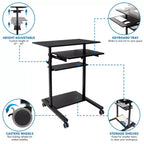 Mount-It! Bureau debout mobile avec plateforme de clavier rétractable | Poste de travail informatique réglable en hauteur | Roues verrouillables | Capacité de 45 kg