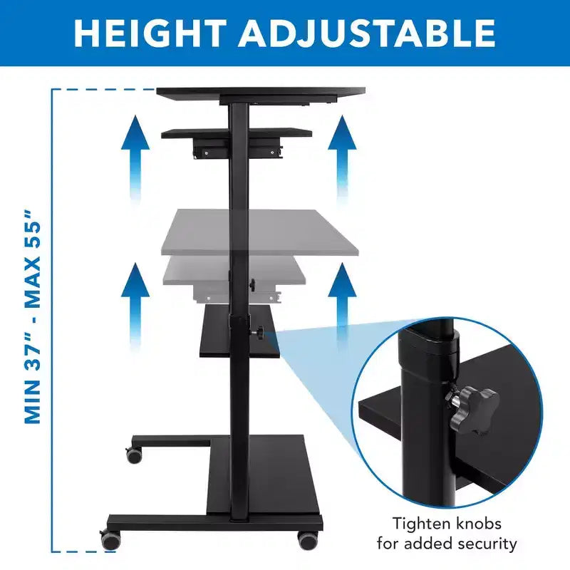 Mount-It! Bureau debout mobile avec plateforme de clavier rétractable | Poste de travail informatique réglable en hauteur | Roues verrouillables | Capacité de 45 kg