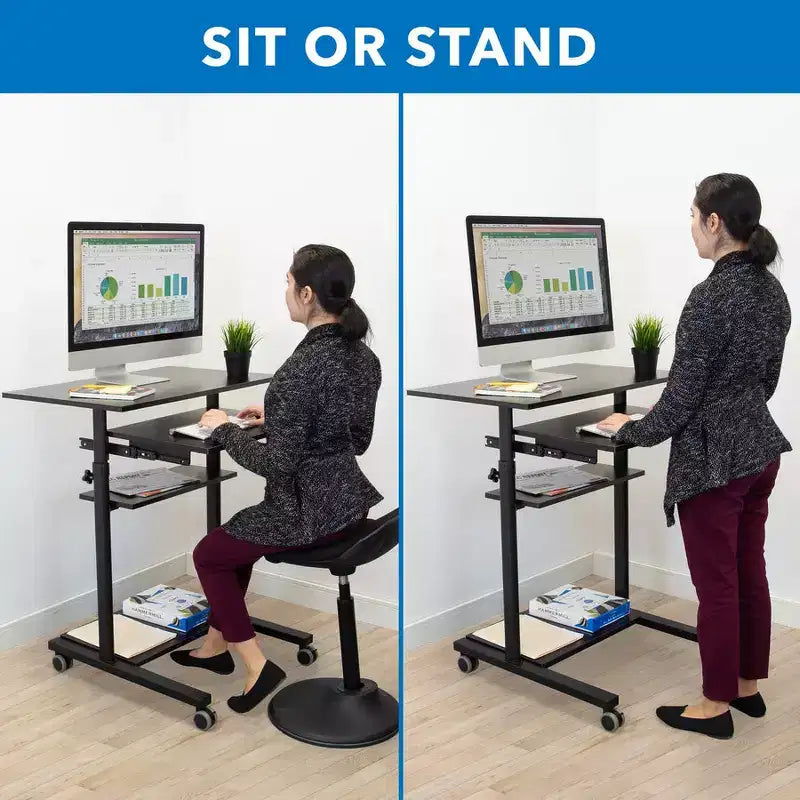 Mount-It! Bureau debout mobile avec plateforme de clavier rétractable | Poste de travail informatique réglable en hauteur | Roues verrouillables | Capacité de 45 kg
