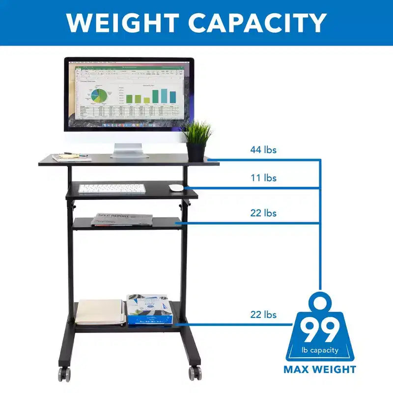 Mount-It! Bureau debout mobile avec plateforme de clavier rétractable | Poste de travail informatique réglable en hauteur | Roues verrouillables | Capacité de 45 kg