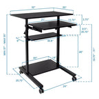 Mount-It! Bureau debout mobile avec plateforme de clavier rétractable | Poste de travail informatique réglable en hauteur | Roues verrouillables | Capacité de 45 kg