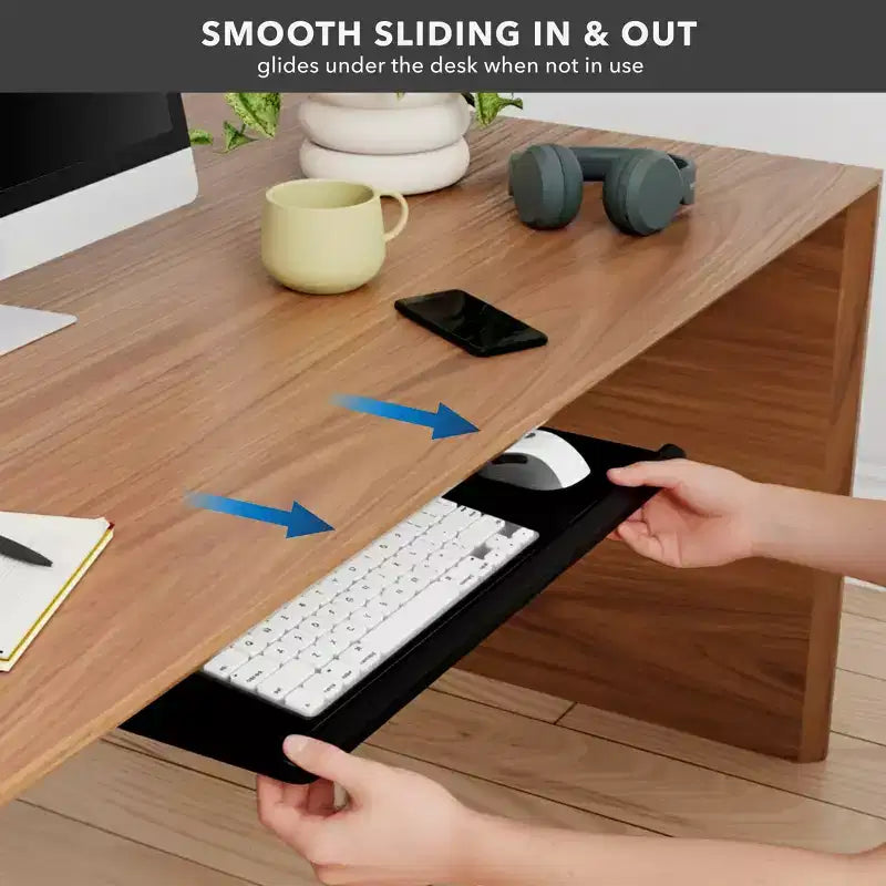 Mount-It! Tiroir et plateforme de souris pour clavier sous le bureau | Plateau de clavier ergonomique avec repose-poignet en gel | Rail de 17 pouces peu encombrant | Noir