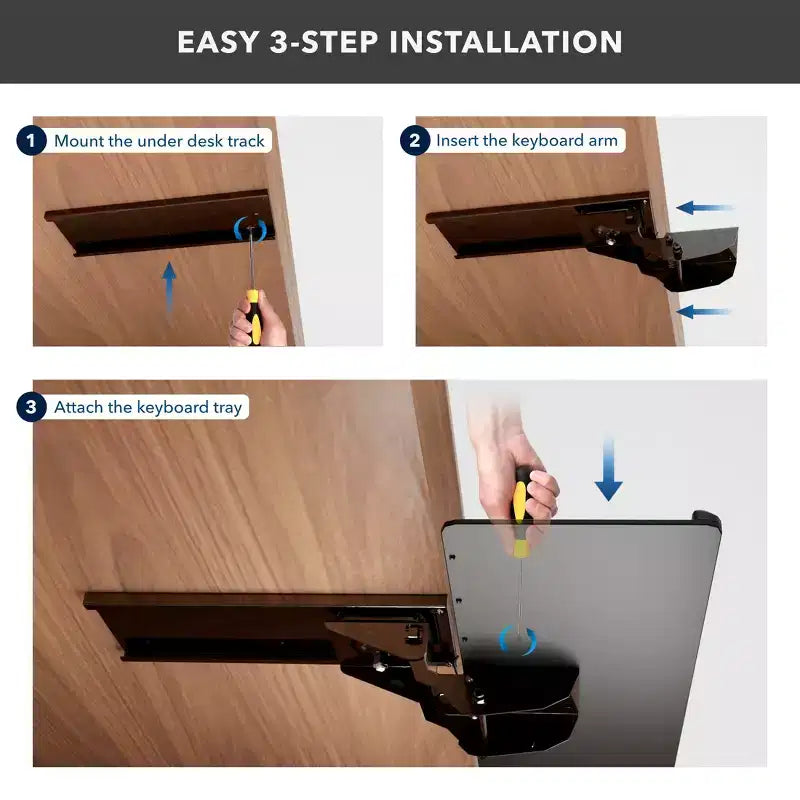 Mount-It! Tiroir et plateforme de souris pour clavier sous le bureau | Plateau de clavier ergonomique avec repose-poignet en gel | Rail de 17 pouces peu encombrant | Noir