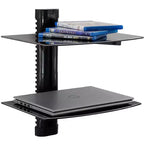Mount-It! Support mural flottant pour récepteur AV, composant, décodeur, PlayStation 5, projecteur | 2 étagères en verre trempé teinté noir