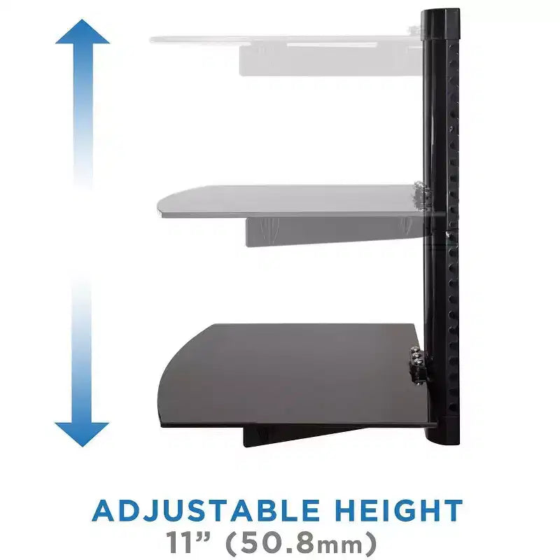 Mount-It! Support mural flottant pour récepteur AV, composant, décodeur, PlayStation 5, projecteur | 2 étagères en verre trempé teinté noir