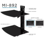 Mount-It! Support mural flottant pour récepteur AV, composant, décodeur, PlayStation 5, projecteur | 2 étagères en verre trempé teinté noir