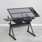 Bureau de dessin et d'impression ModernLuxe avec chaise en verre trempé réglable noir
