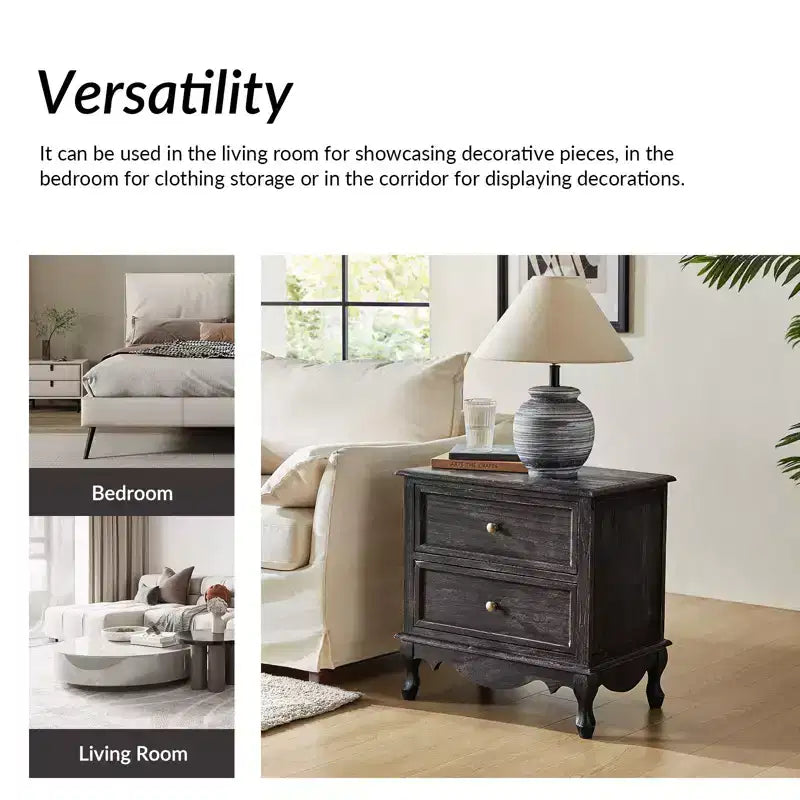 Table d'appoint Galatea 24" avec 2 tiroirs et station de charge | KARAT HOME