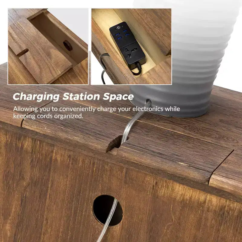 Table d'appoint Galatea 24" avec 2 tiroirs et station de charge | KARAT HOME
