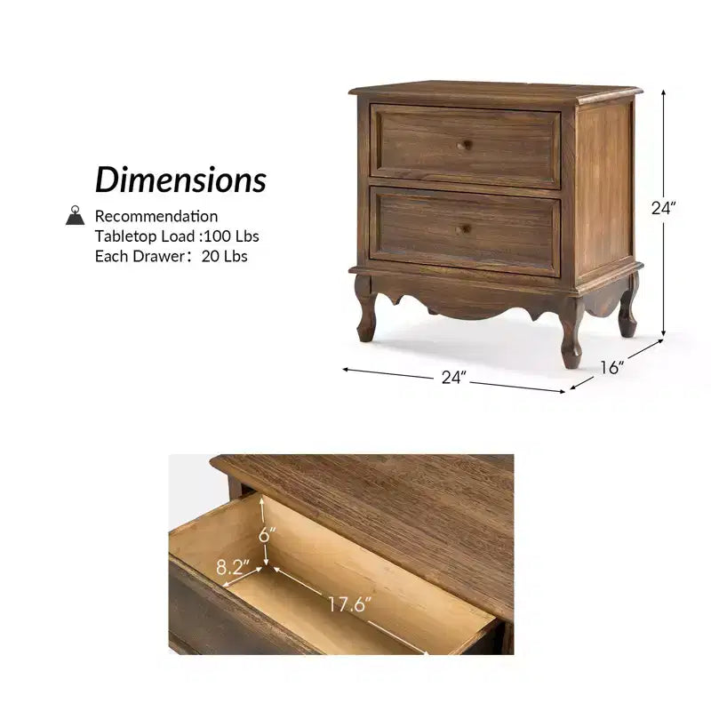 Table d'appoint Galatea 24" avec 2 tiroirs et station de charge | KARAT HOME
