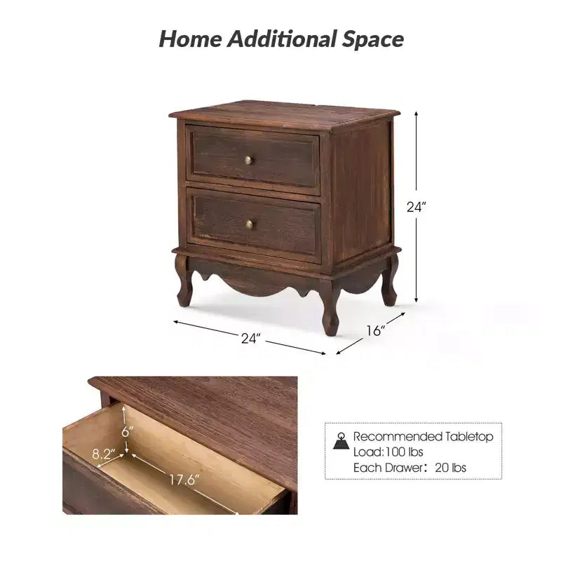 Table d'appoint Galatea 24" avec 2 tiroirs et station de charge | KARAT HOME