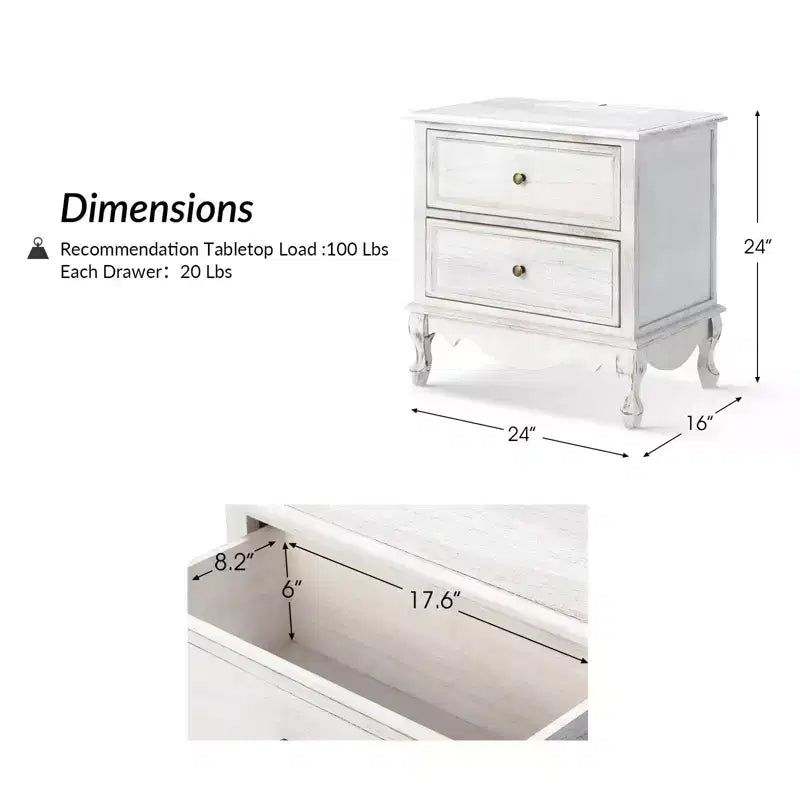 Table d'appoint Galatea 24" avec 2 tiroirs et station de charge | KARAT HOME