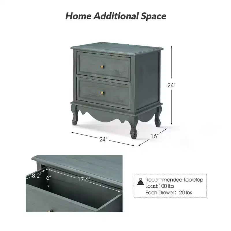 Table d'appoint Galatea 24" avec 2 tiroirs et station de charge | KARAT HOME