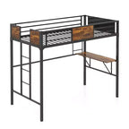 Lit mezzanine Costway pour deux personnes avec bureau et étagère, garde-corps de sécurité et échelle, gain de place