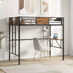 Lit mezzanine Costway pour deux personnes avec bureau et étagère, garde-corps de sécurité et échelle, gain de place
