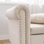 Chaise longue en velours avec rangement, oreiller et accents cloutés pour chambre - ModernLuxe