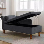 Chaise longue en velours avec rangement, oreiller et accents cloutés pour chambre - ModernLuxe