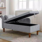 Chaise longue en velours avec rangement, oreiller et accents cloutés pour chambre - ModernLuxe