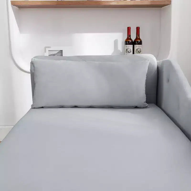 Chaise longue en velours avec rangement, oreiller et accents cloutés pour chambre - ModernLuxe