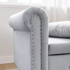 Chaise longue en velours avec rangement, oreiller et accents cloutés pour chambre - ModernLuxe