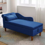 Chaise longue en velours avec rangement, oreiller et accents cloutés pour chambre - ModernLuxe