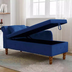 Chaise longue en velours avec rangement, oreiller et accents cloutés pour chambre - ModernLuxe