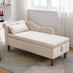Chaise longue en velours avec rangement, oreiller et accents cloutés pour chambre - ModernLuxe