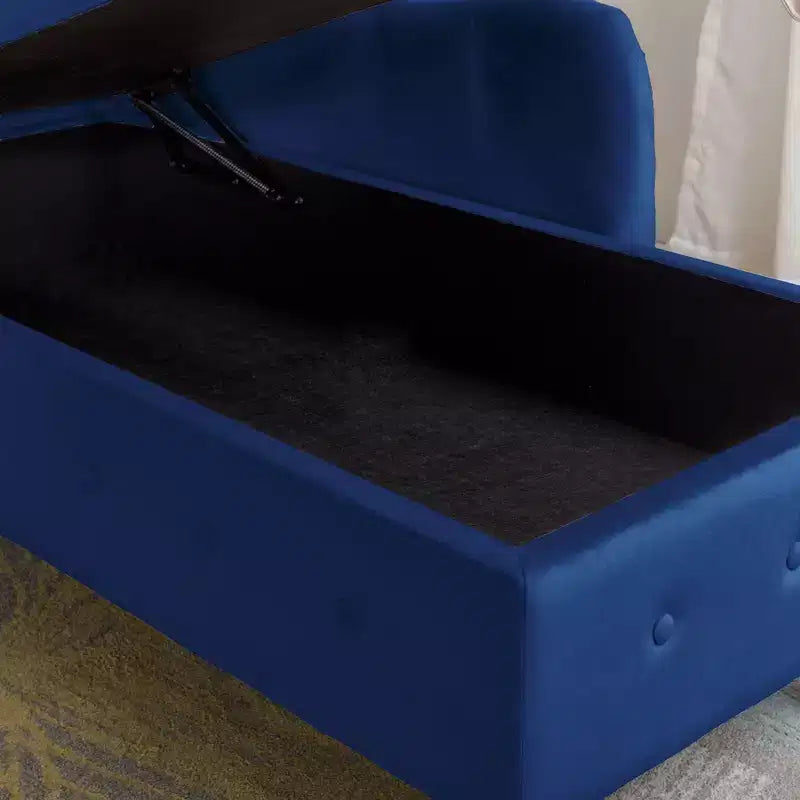 Chaise longue en velours avec rangement, oreiller et accents cloutés pour chambre - ModernLuxe