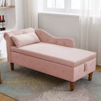 Chaise longue en velours avec rangement, oreiller et accents cloutés pour chambre - ModernLuxe