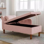 Chaise longue en velours avec rangement, oreiller et accents cloutés pour chambre - ModernLuxe