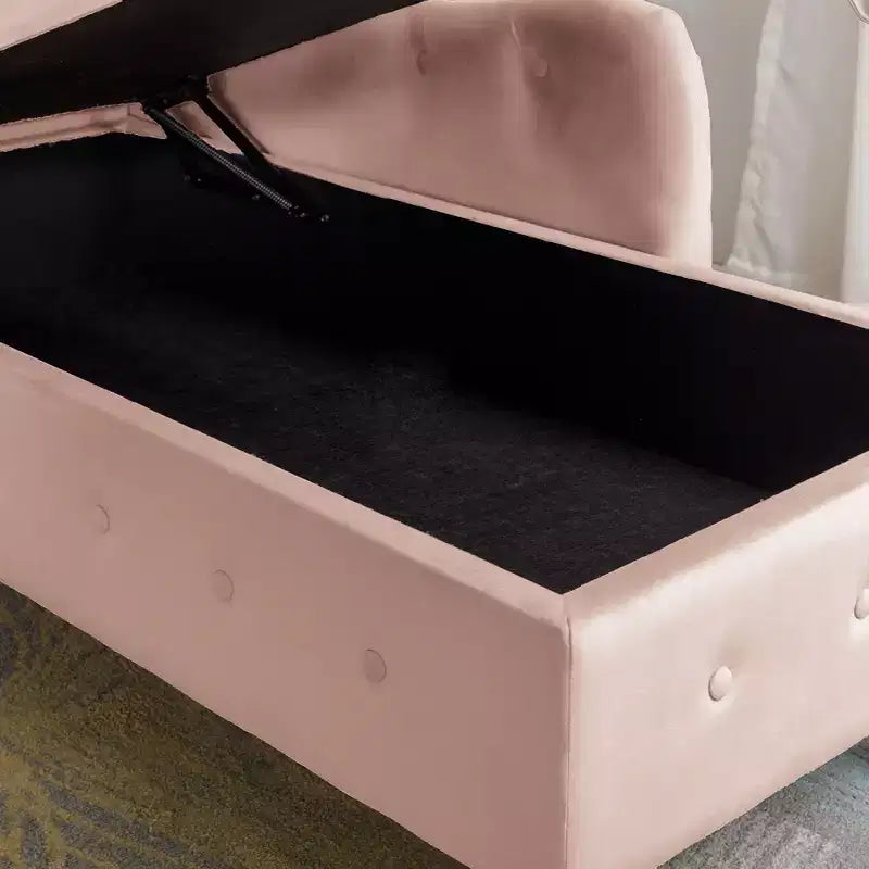 Chaise longue en velours avec rangement, oreiller et accents cloutés pour chambre - ModernLuxe
