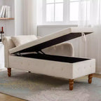 Chaise longue en velours avec rangement, oreiller et accents cloutés pour chambre - ModernLuxe