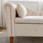 Chaise longue en velours avec rangement, oreiller et accents cloutés pour chambre - ModernLuxe