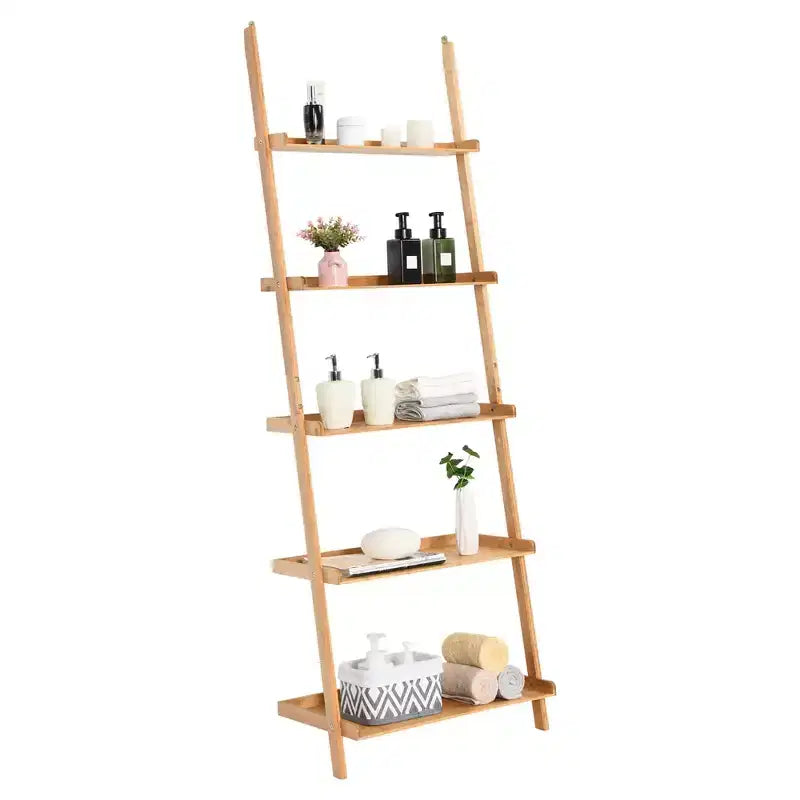 Costway Étagère murale inclinée à 5 niveaux en bambou Support de rangement et de présentation pour plantes
