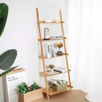 Costway Étagère murale inclinée à 5 niveaux en bambou Support de rangement et de présentation pour plantes