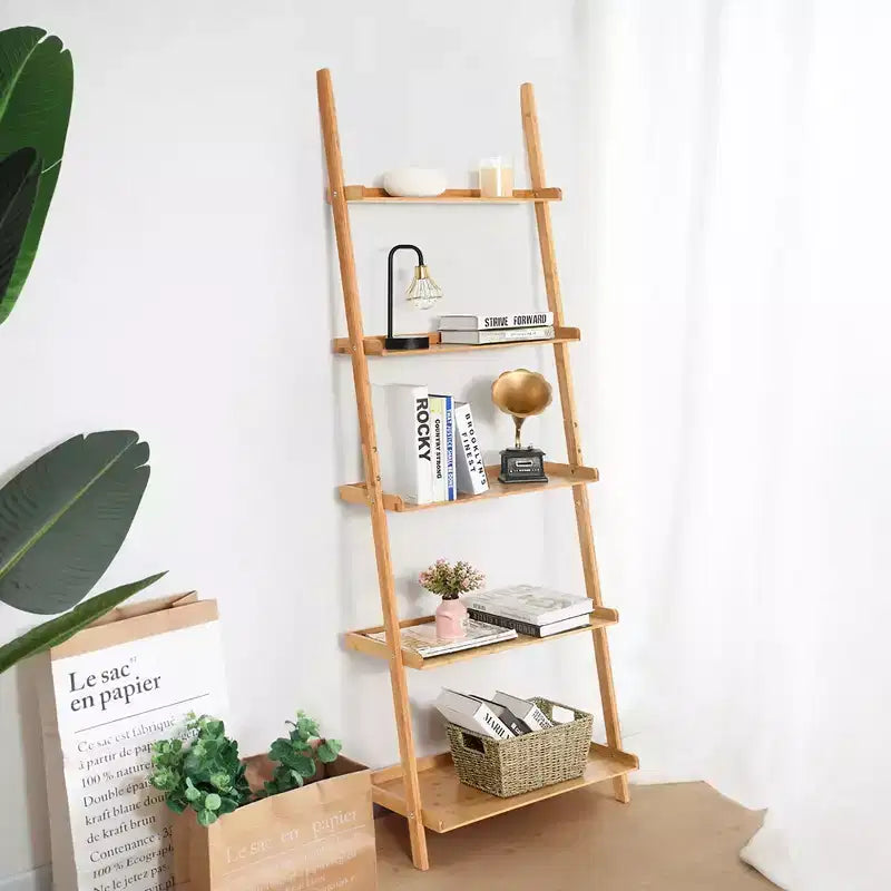 Costway Étagère murale inclinée à 5 niveaux en bambou Support de rangement et de présentation pour plantes