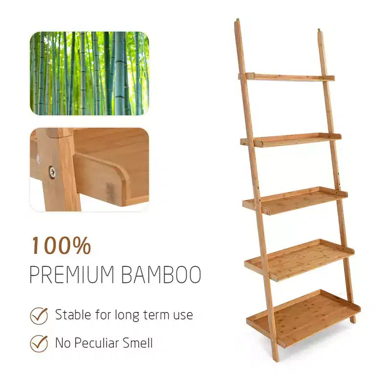 Costway Étagère murale inclinée à 5 niveaux en bambou Support de rangement et de présentation pour plantes