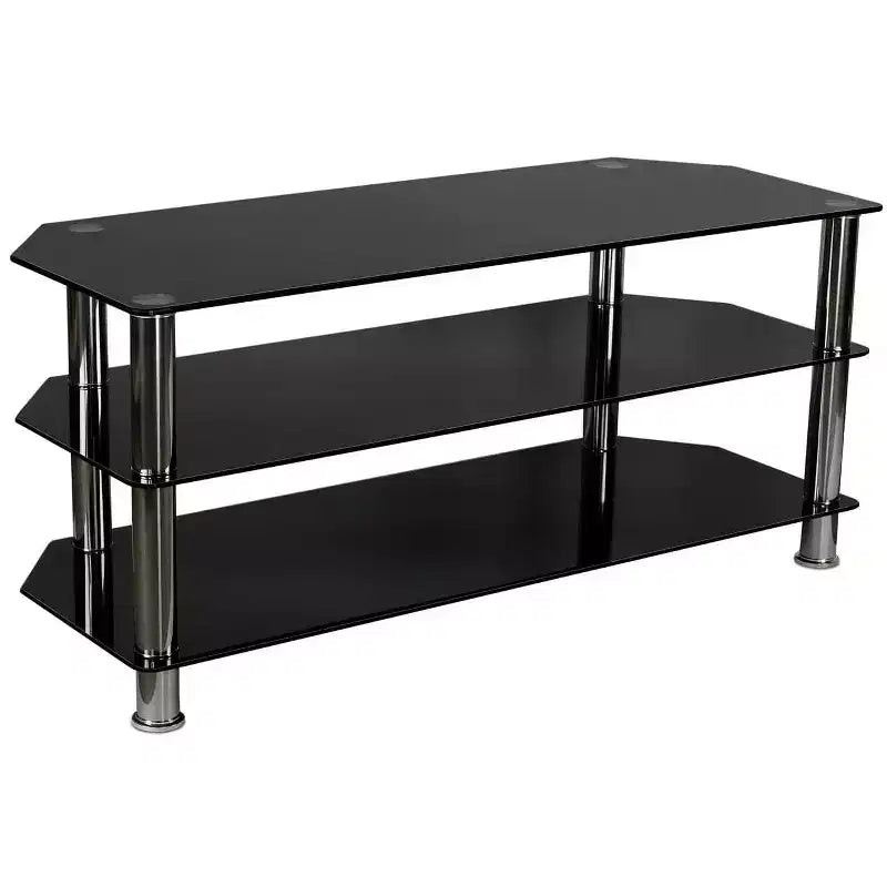 Mount-It! Glass TV Stand for Flat Screen Televisions Fits 40 - 60 Inch LCD, LED, OLED, 4K TVs | Three Tempered Glass Shelves | Black